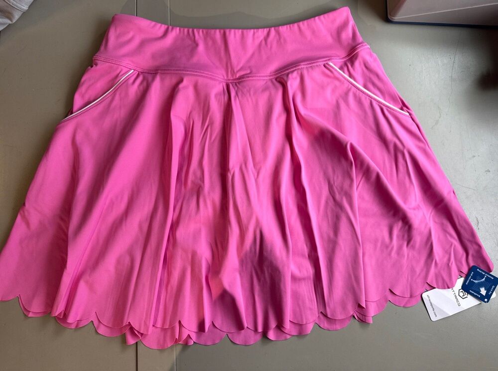 Attarco Pink Scalloped Tennis Skort High Waisted Athletic Pickleball Skirt Sz L